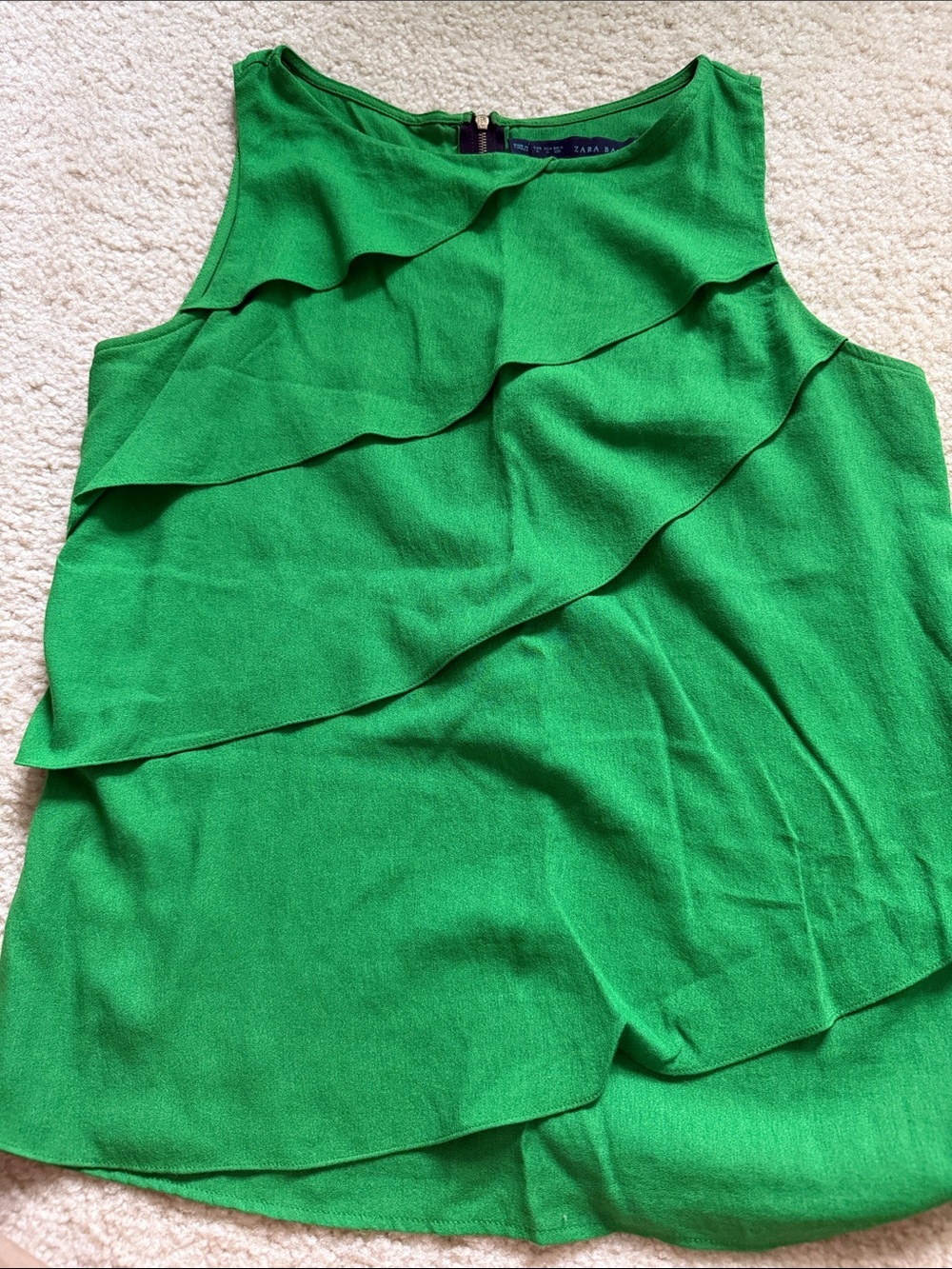 Zara Green Layered Ruffle Sleeveless Top size S